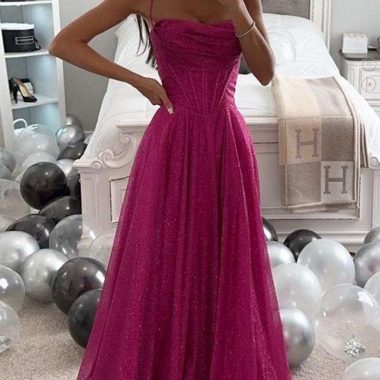 Bridal Wedding Dress Prom Party Evening Dress Backless Spaghetti Strap Sequin Sleeveless A-line Floor Length Ball Gown Pleated Low-cut Cocktail Dress