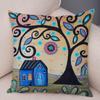 Colorful Cartoon House Pillowcase Retro Country Colors Urban Sofa Cushion Cover Home Car Decoration