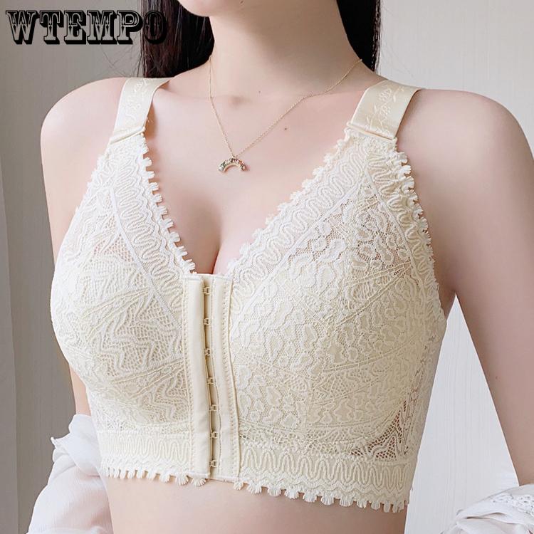 Нижнее белье с пуговицами спереди, красивое сзади, тонкий, со сборками, антипровисающий, регулируемый бюстгальтер для женщин больших размеров, без стальных колец