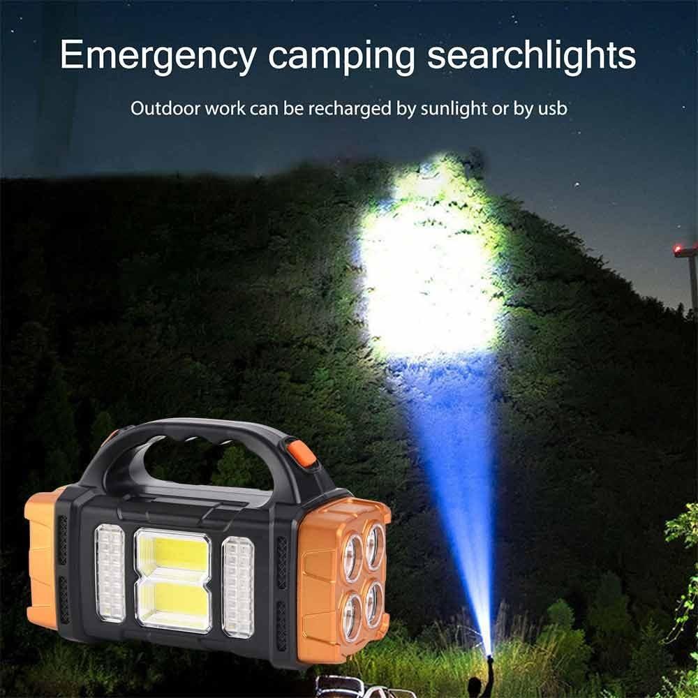 High Power Solar Emergency Light Waterproof Led Flashlight COB Searchlight Outdoor Use