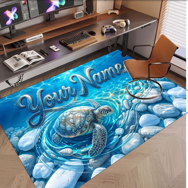 Fish Ocean Theme Soft Crystal Velvet Rug Custom Name & Text Print Non Slip Floor Rug for Bedroom Living Room