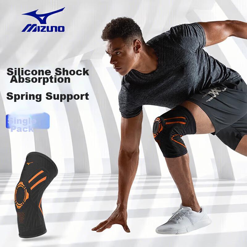 MIZUNO Knee Brace for Suitable for Running, Badminton, Hiking, Basketball, Professional Sports Protection Gear, Black And Orange, XL Size