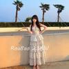 Rou8Ao Plus-Size Женское Французское Курортное Стильное Платье в Горошек на Бретельках 2026 Лето Приталенное Стройнящее Длинное Платье
