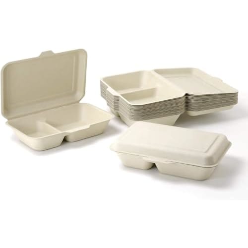 Strix Design Disposable Containers with Dividers for Lunch Boxes and Food Packs, 50 Count (25 Count x 2 Packs), Large, Unbleached, Water and Oil Resis