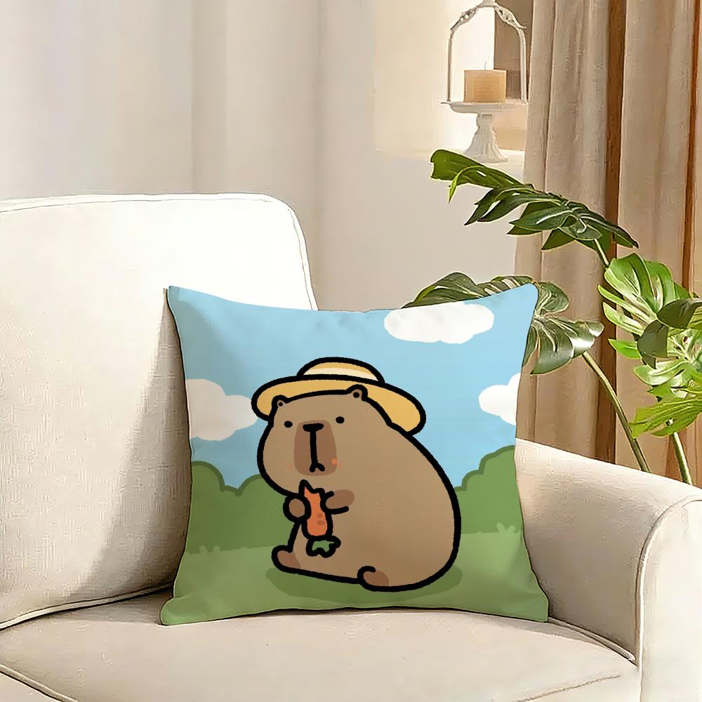 Capybara Cartoon Cute Cushion Cover Reversible Plush Pillow Cover Soft Fluffy Home Decor for Sofa Bedroom