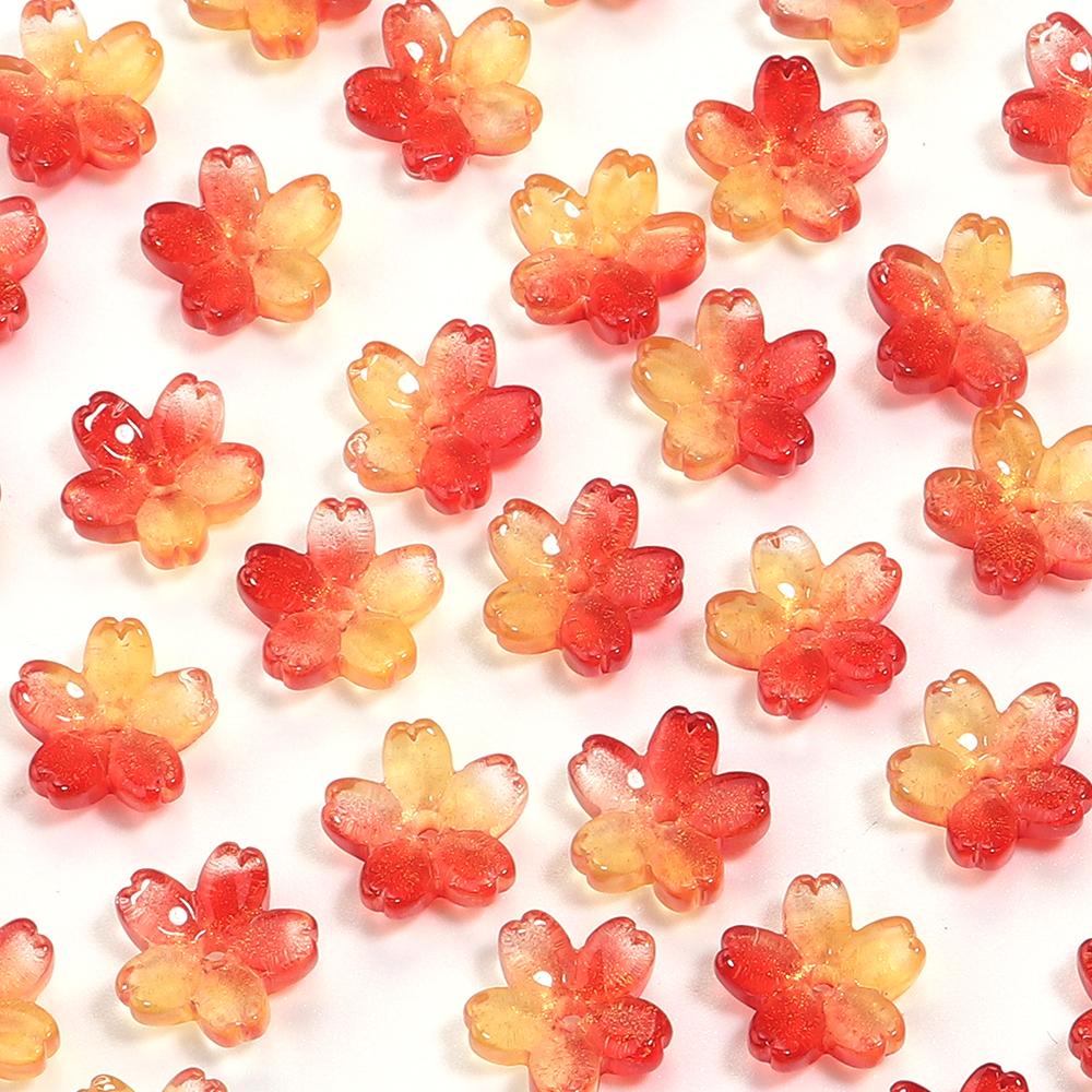 50pcs/lot 10.5mm Colored Gradient Lampwork Beads Caps Cherry Blossom Loose Glass Beads For DIY Making Necklace Earrings Supplies