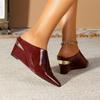 Бордовые шлепанцы на танкетке, с острым носком, большого размера, из лакированной кожи, нейтральные, простые, на высоком каблуке, крутые шлепанцы, женская обувь
