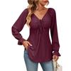 Women's Clothing Long Sleeve Girdle Drawstring Solid Color T-shirt V-neck