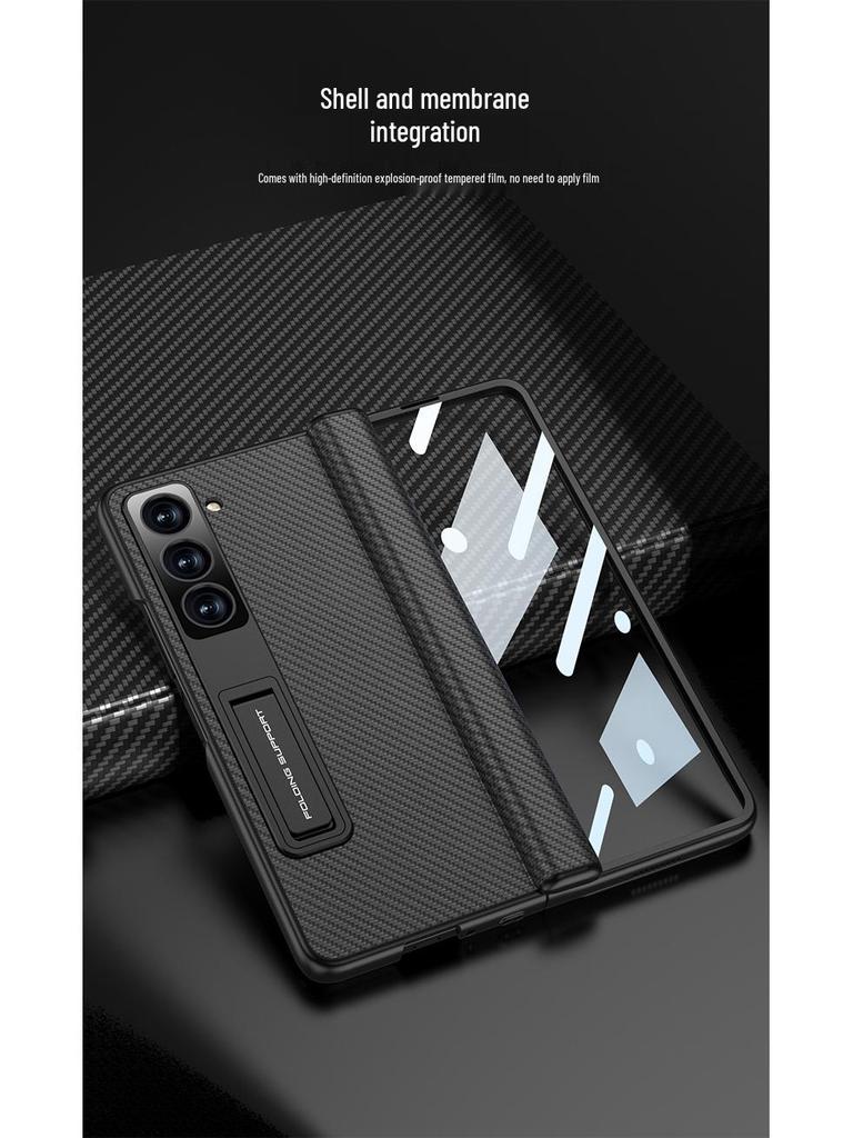 Кожаный чехол для Samsung Z Fold5: Магнитный шарнир, Полное покрытие, Подставка, Защита от пересечения границ