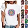 Women's Fashionable Round Neck Casual Retro Print Short Sleeved T-shirt Top