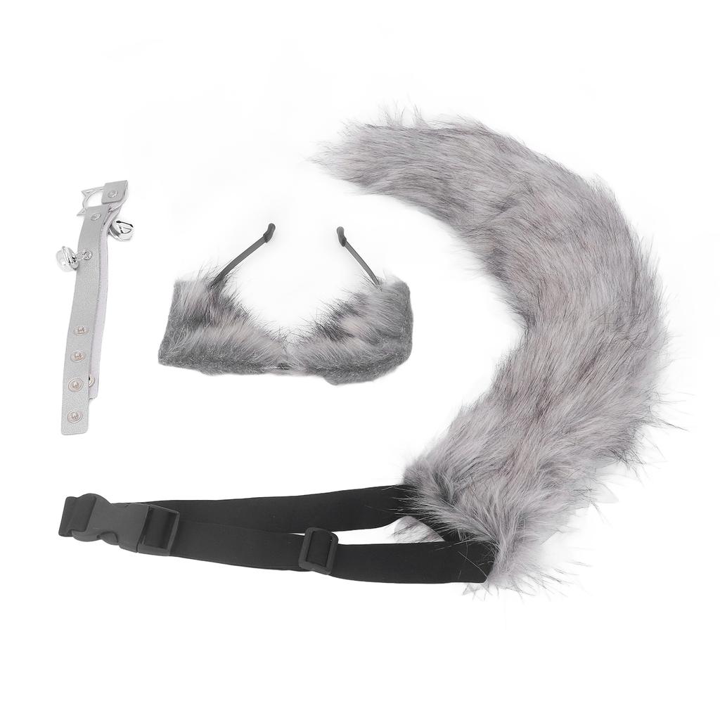 Кошачьи уши и волчий хвост, костюм для косплея, заколка для волос из искусственного меха, головной убор, Хэллоуин, кожаное ожерелье