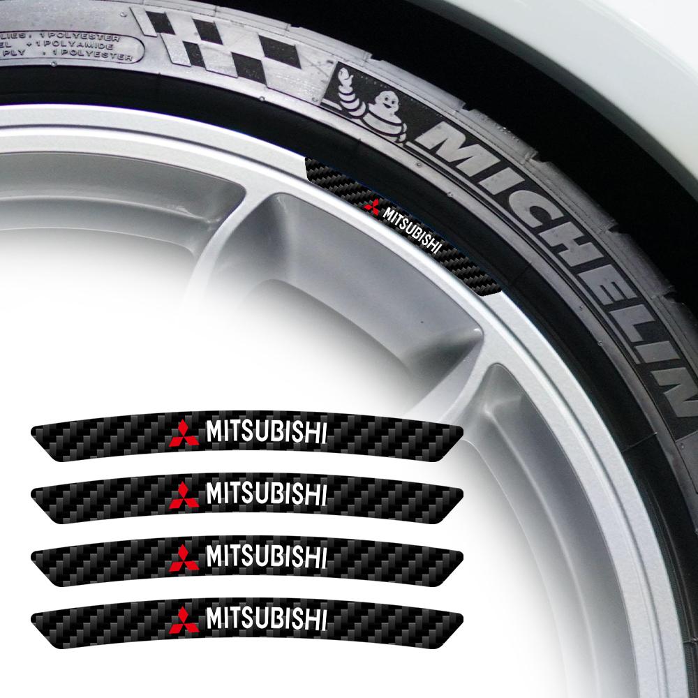 4Pcs Car Logo Wheel Hub Rim Strip Sticker Accessories For Mitsubishi 9 Ralliart EX ASX L200 Colt Outlander Pajero Lancer Eclipse