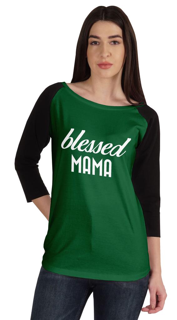 Inkmeso Футболка Blessed Mama, топы для мам, реглан, рукав четверть, графическая рубашка