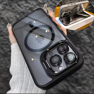 Роскошный магнитный противоударный чехол для телефона iPhone 16 15 14 13 12 11 Pro Max для Magsafe Funda Stand Glass Защитная крышка для объектива