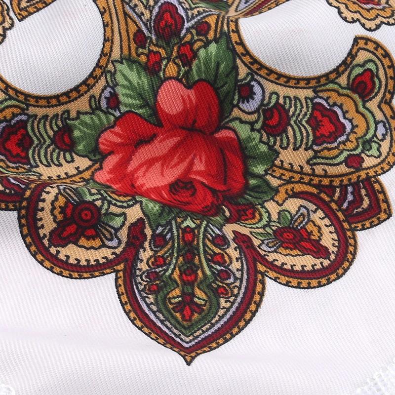 Women's Vintage Floral Print Shawl - Square Ethnic Scarf With Four-Sided Tassels For Travel & Dust Protection