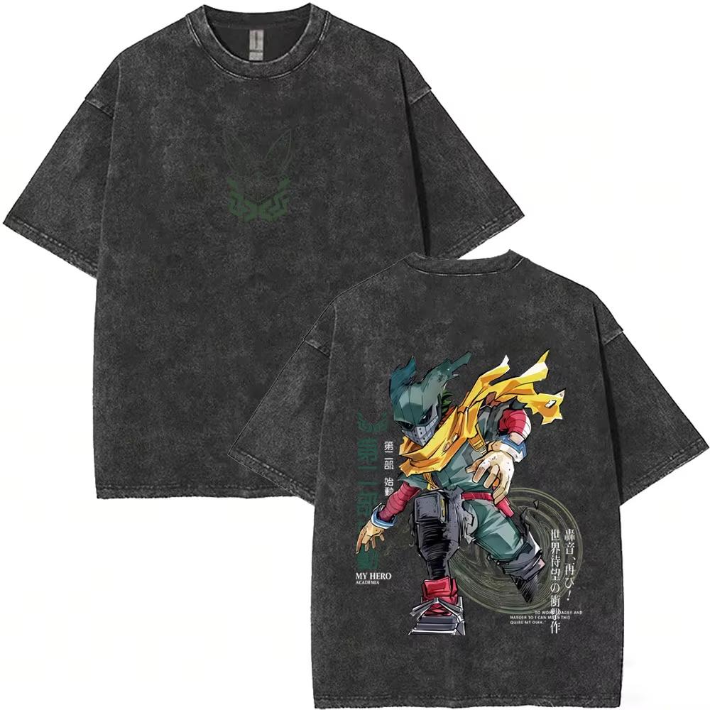 Washed Vintage Anime My Hero Academia T Shirt Todoroki Shoto Bakugou Katsuki Midoriya Izuku Eyes Men Women Tshirt