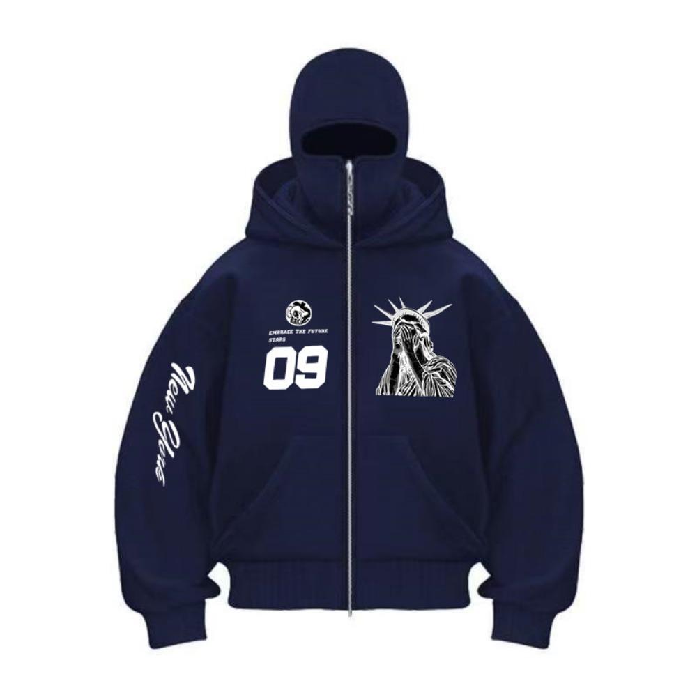 Осень и Зима Мода Харадзюку Y2K Принтованный Уличный Худи на Молнии с Двойным Капюшоном Подходит для Мужчин и Женщин Хип-Хоп