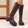 Fashion Thick Bottom Vintage Brown Knee High Boots Women 2025 Winter Chunky Platform High Heel Riding Boots Classic Black Long Booties
