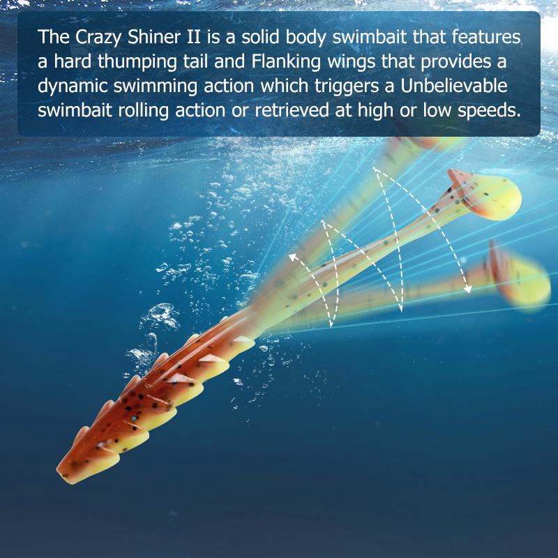 MEREDITH Мягкая приманка Crazy Shiner II 65 мм 80 мм, рыболовная приманка Shad, силиконовые приманки, воблеры с Т-образным хвостом, искусственная приманка для плавания