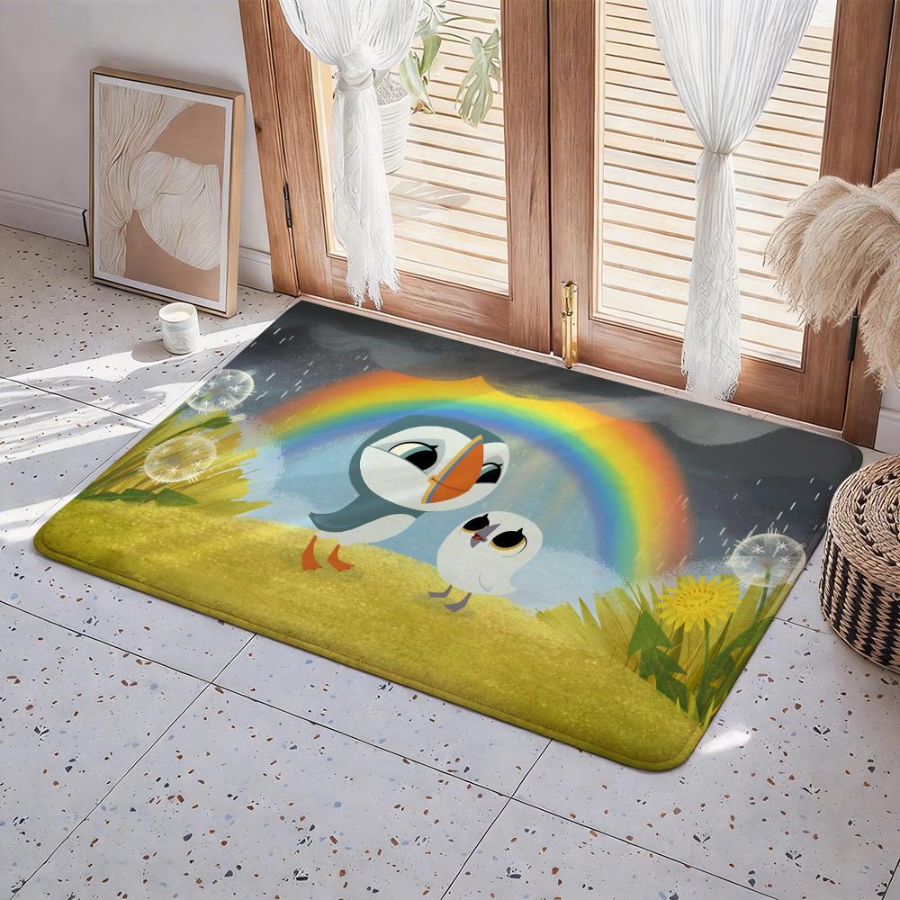 Cartoon C Puffin Rock Floor Mat Eco Flannel Doormat Non Slip Odorless Indoor Floor Rug Soft Short Plush Home Mat