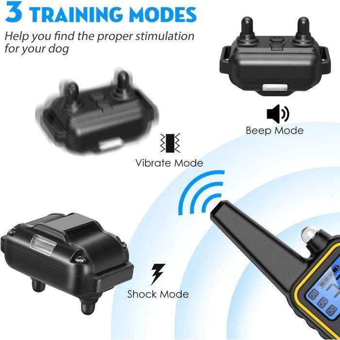 Collier anti aboiement chien - Avec télécommande, collier de dressage pour chien avec 3 modes, niveaux de choc de 0 à 99, 3 canaux
