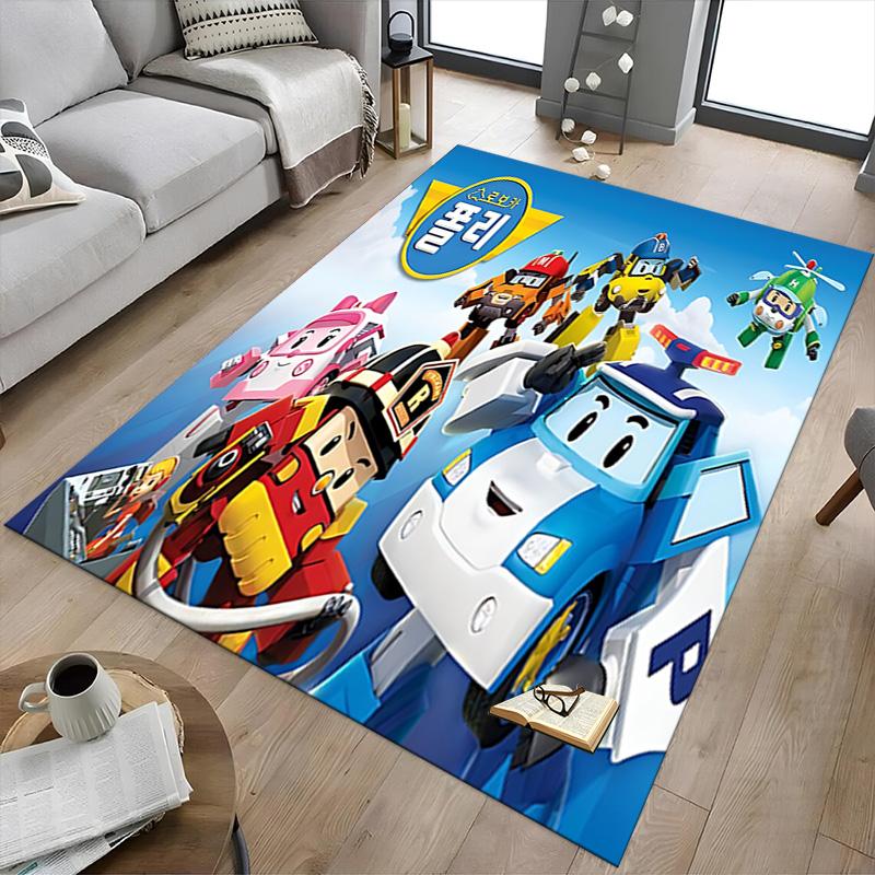 1pc Robocar Poli Adventure Carpet for Playroom Bedroom Living Room Sofa Home Decor,kids Game Area Rug Non-slip Floor Mat Y730154
