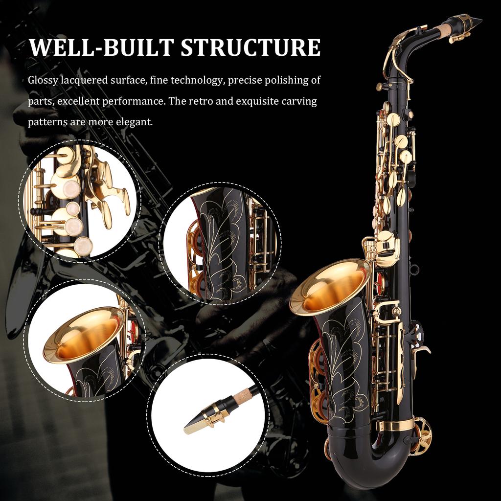 Saxophone Black Paint E-flat Sax for Beginner Student Intermediate Player Brass Eb Alto Saxophone