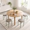 Lot of 4 Stackable Round Stools with Padded Seat, without Backrest, Space Saving, 45 x 45 x 47.5 cm, Brown Cair