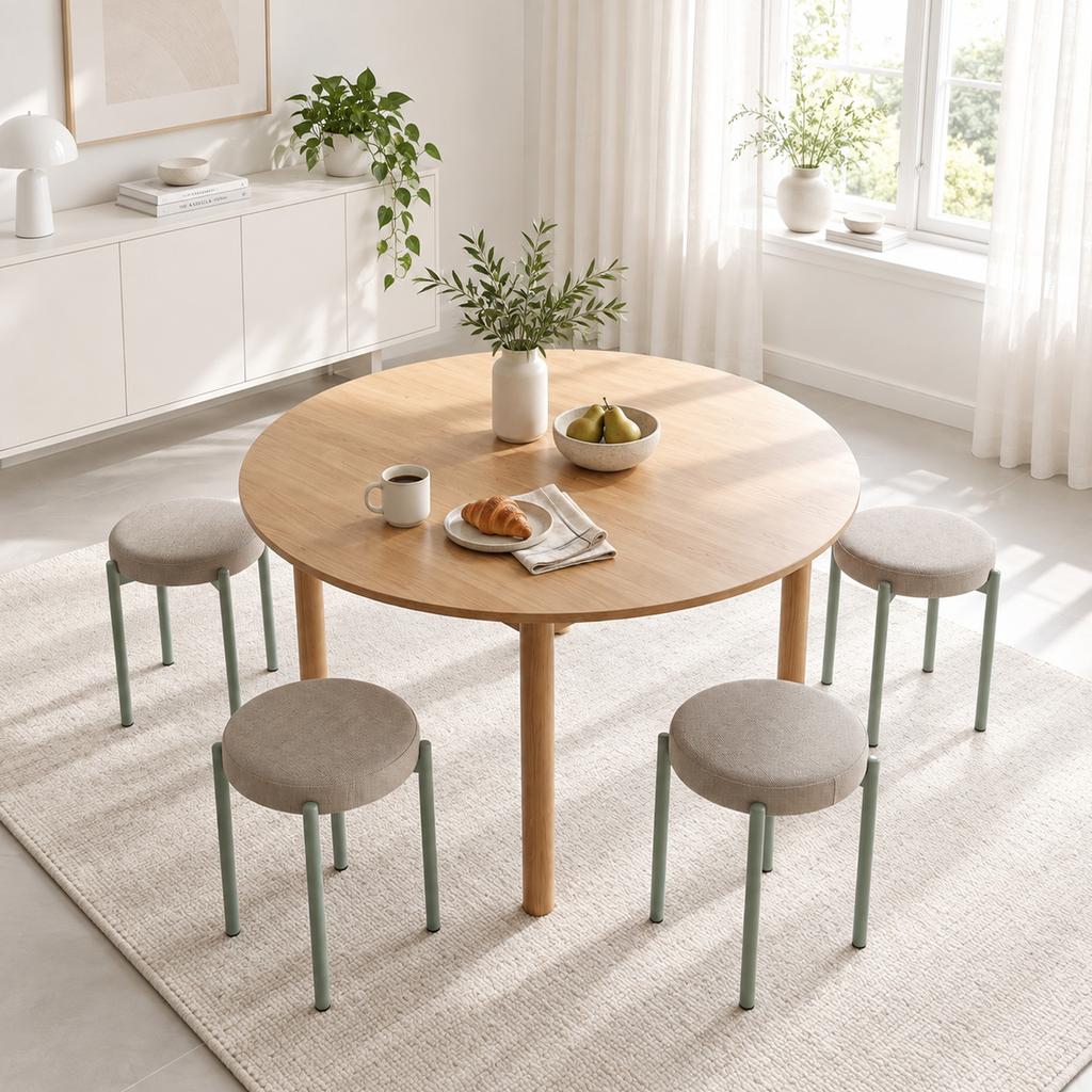Lot of 4 Stackable Round Stools with Padded Seat, without Backrest, Space Saving, 45 x 45 x 47.5 cm, Brown Cair