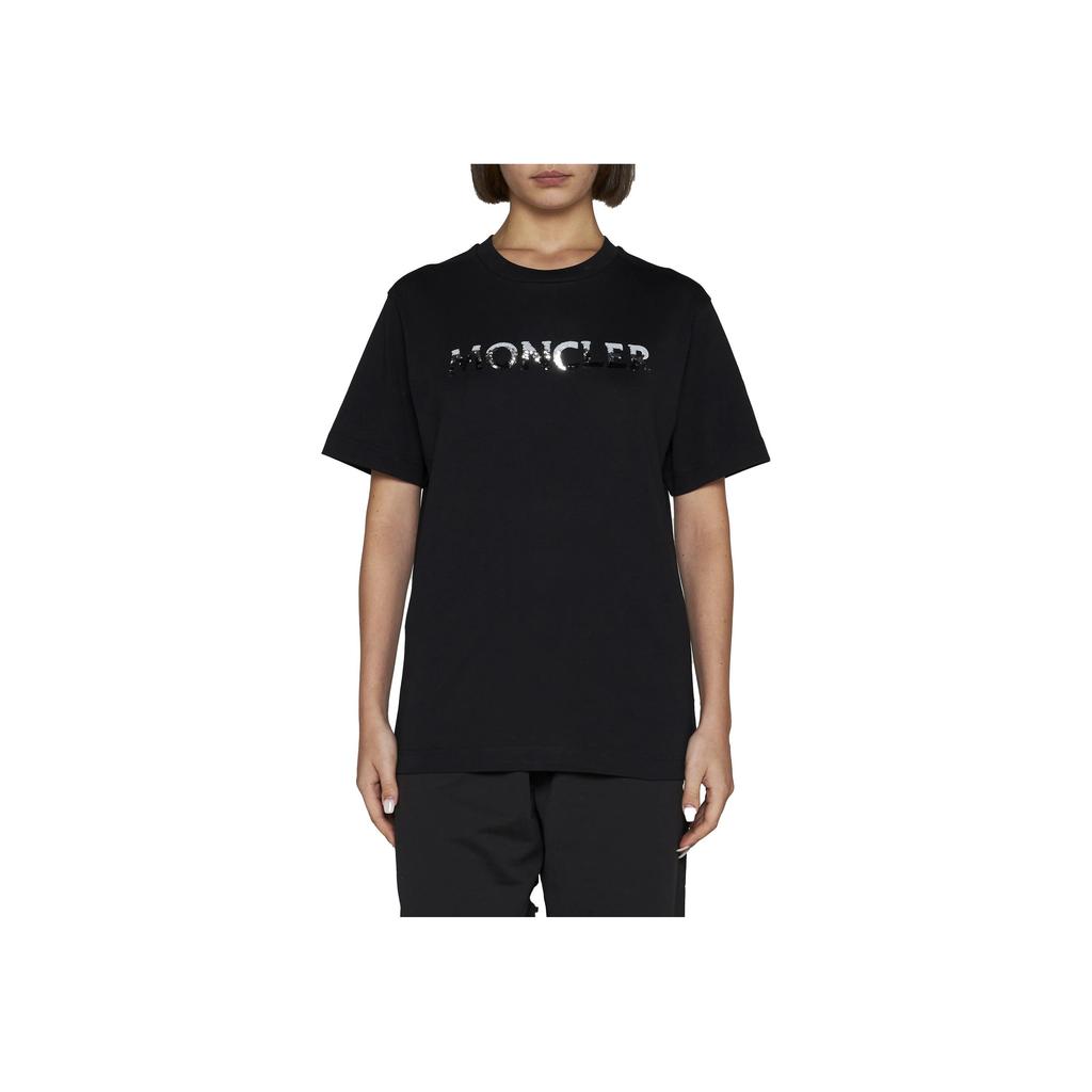 Moncler FW23 Letter Print Crew Neck Pullover Short Sleeve T-Shirt Women Tops Black 8C00028829HP999