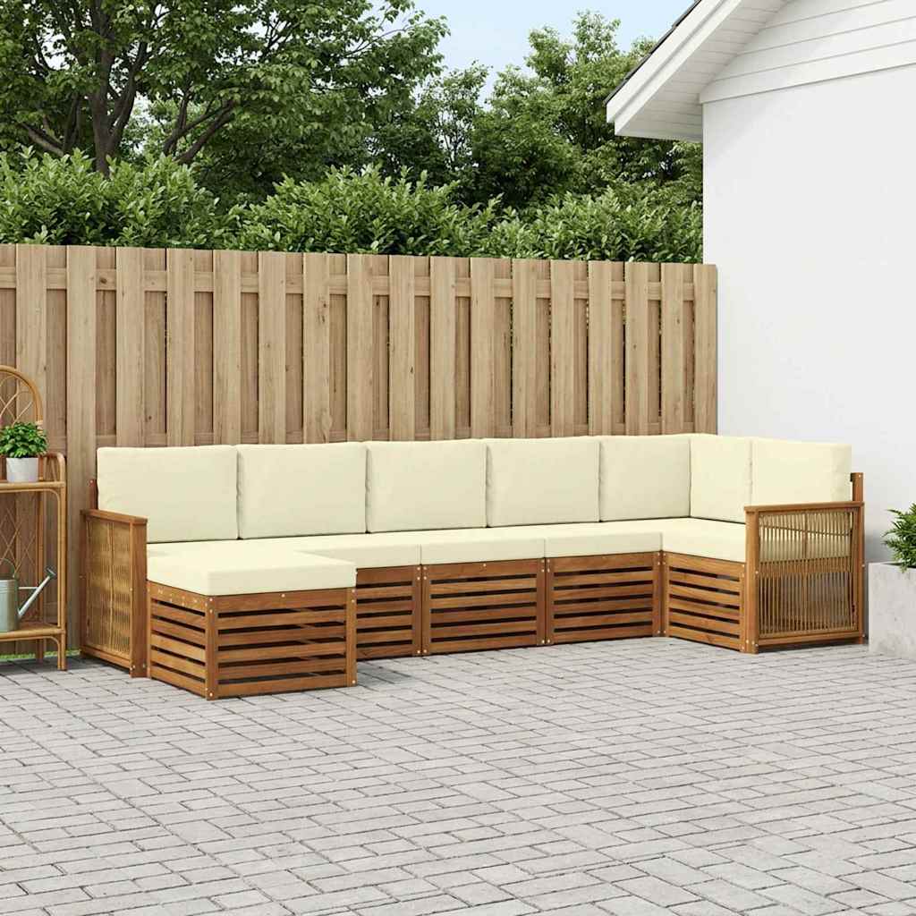 Corner Sofa Set with Cushions 6 pcs Natural and Cream