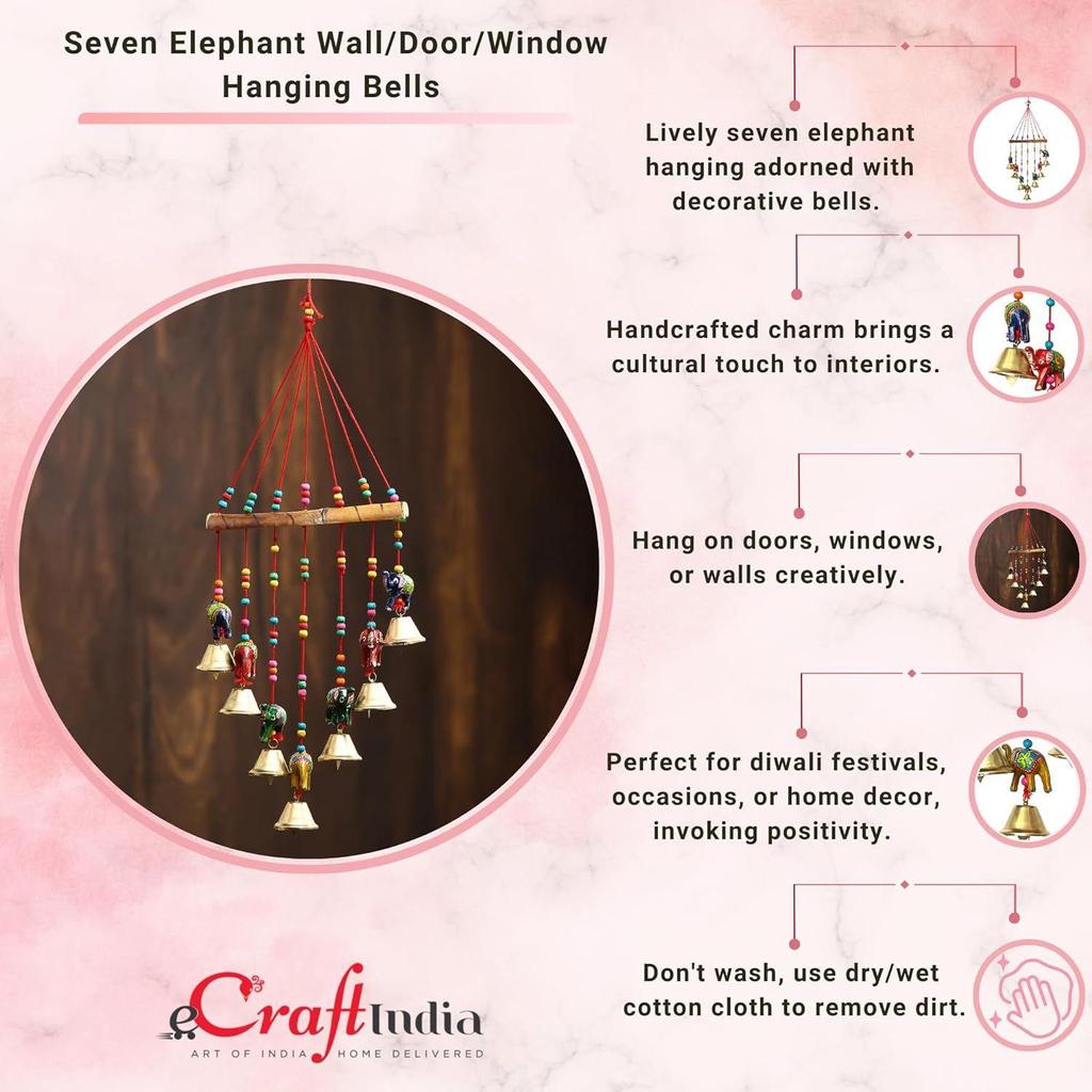 Разноцветные декоративные семь слонов ручной работы на стену, дверь, окно, подвесные колокольчики, колокольчики, экспонат для домашнего декора, декор стен