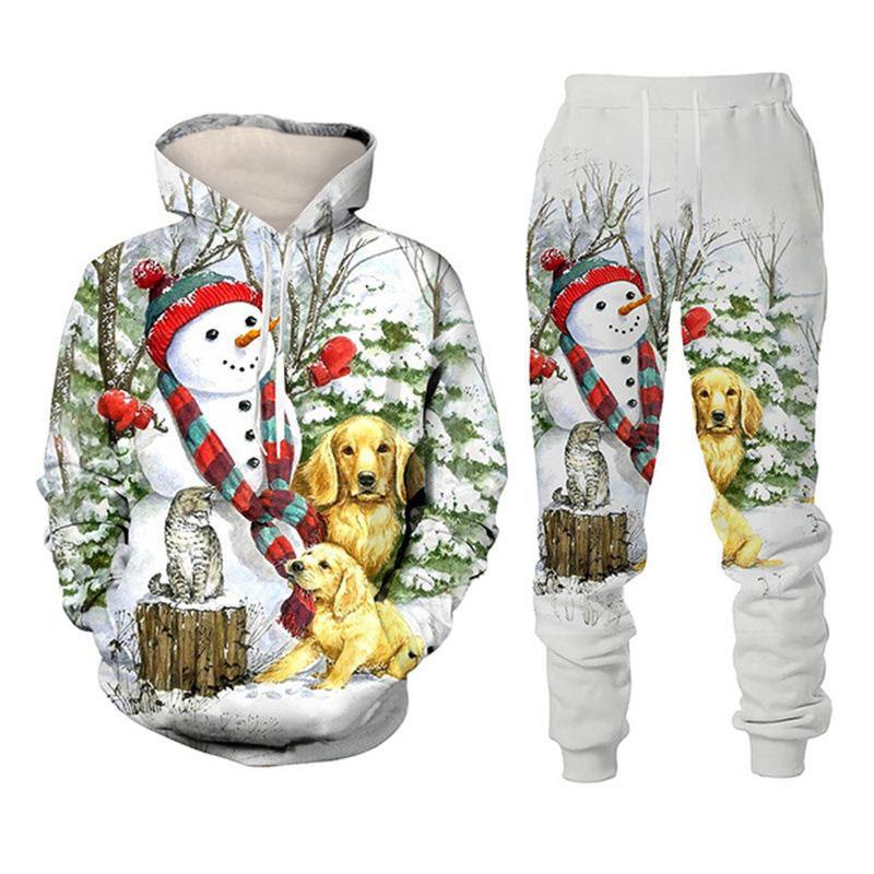 Худи с 3D-принтом, костюм, Рождество, Дед Мороз, мужской, женский, спортивный костюм, брюки, наборы из 2 предметов, Новый год, праздничная вечеринка, повседневный пуловер, оверсайз