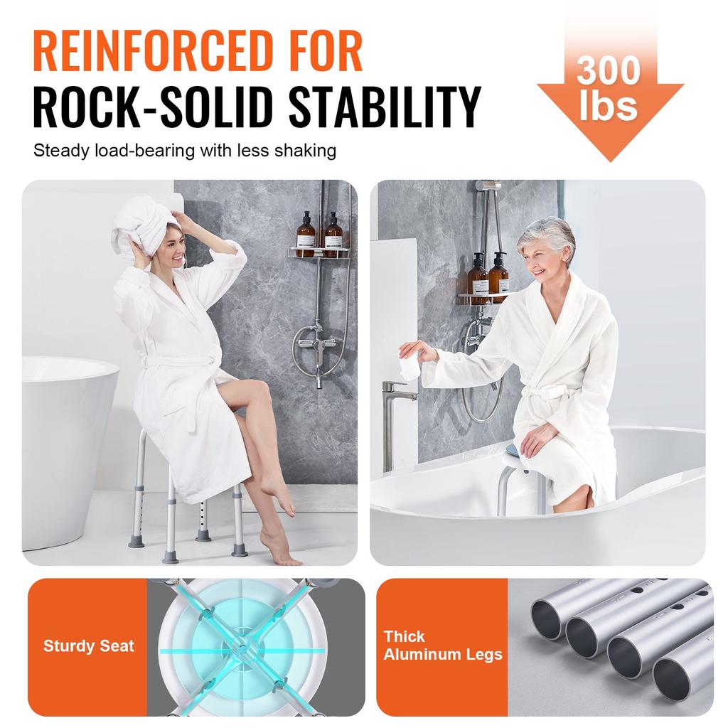 VEVOR Shower Chair 360 Degree Rotating, Adjustable Height Shower Stool Seat, Bath Chair for Inside Shower or Tub