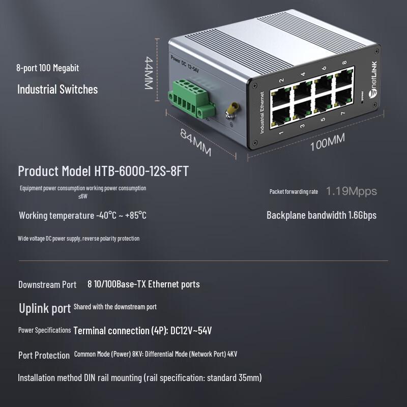 netLINK HTB-6000 8-Port 100Mbps Unmanaged Industrial Ethernet Switch