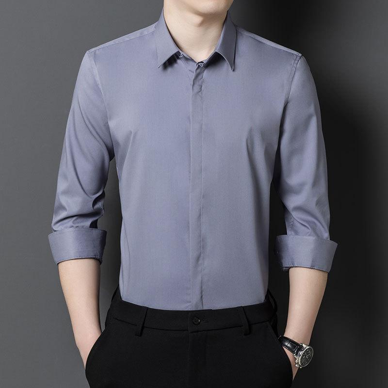 Мужская деловая рубашка большого размера, однотонный комбинезон с длинным рукавом