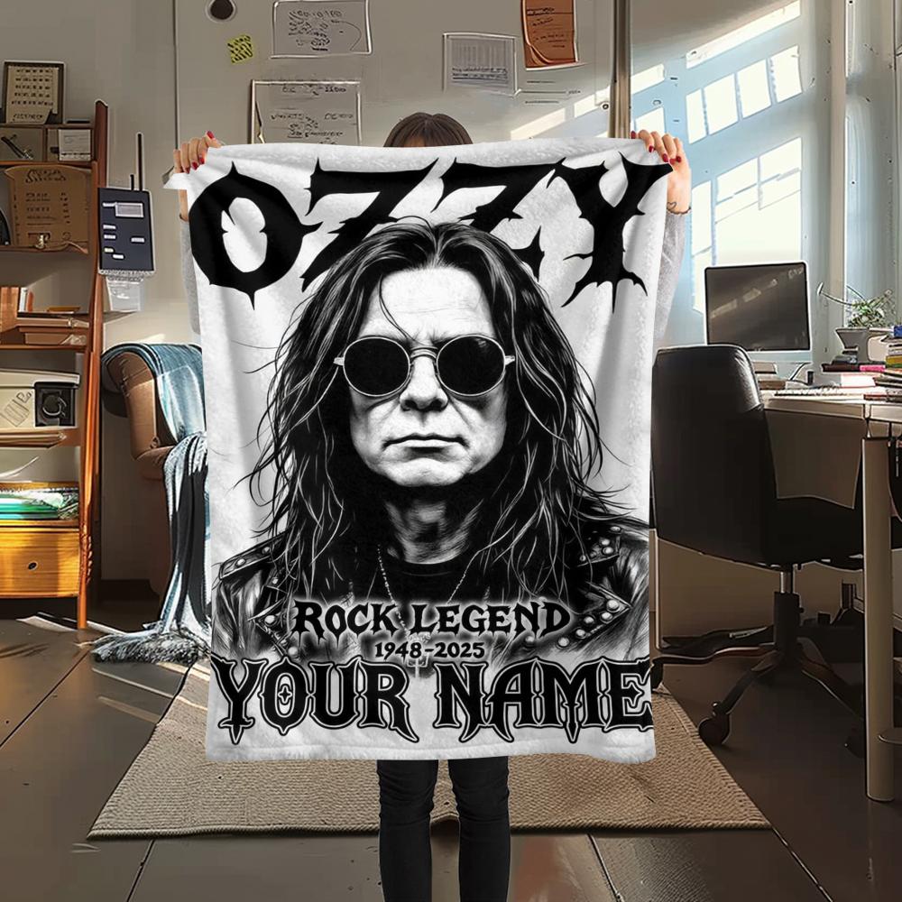 1PC Custom Name Ozzy Osbourne Patterned Flannel Blanket Suitable For All Seasons for Home Decor Warmth and Comfort Gifts Holiday Present_lx