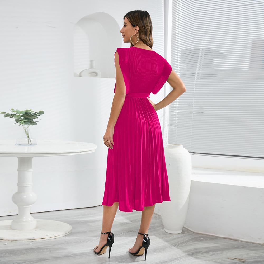 Летние плиссированные однотонные платья с рюшами и рукавами