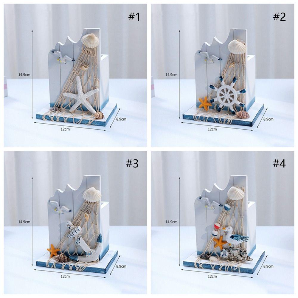 Large Capacity Wooden Pen Holder Ocean Style Pen Container  Office Desktop Decoration