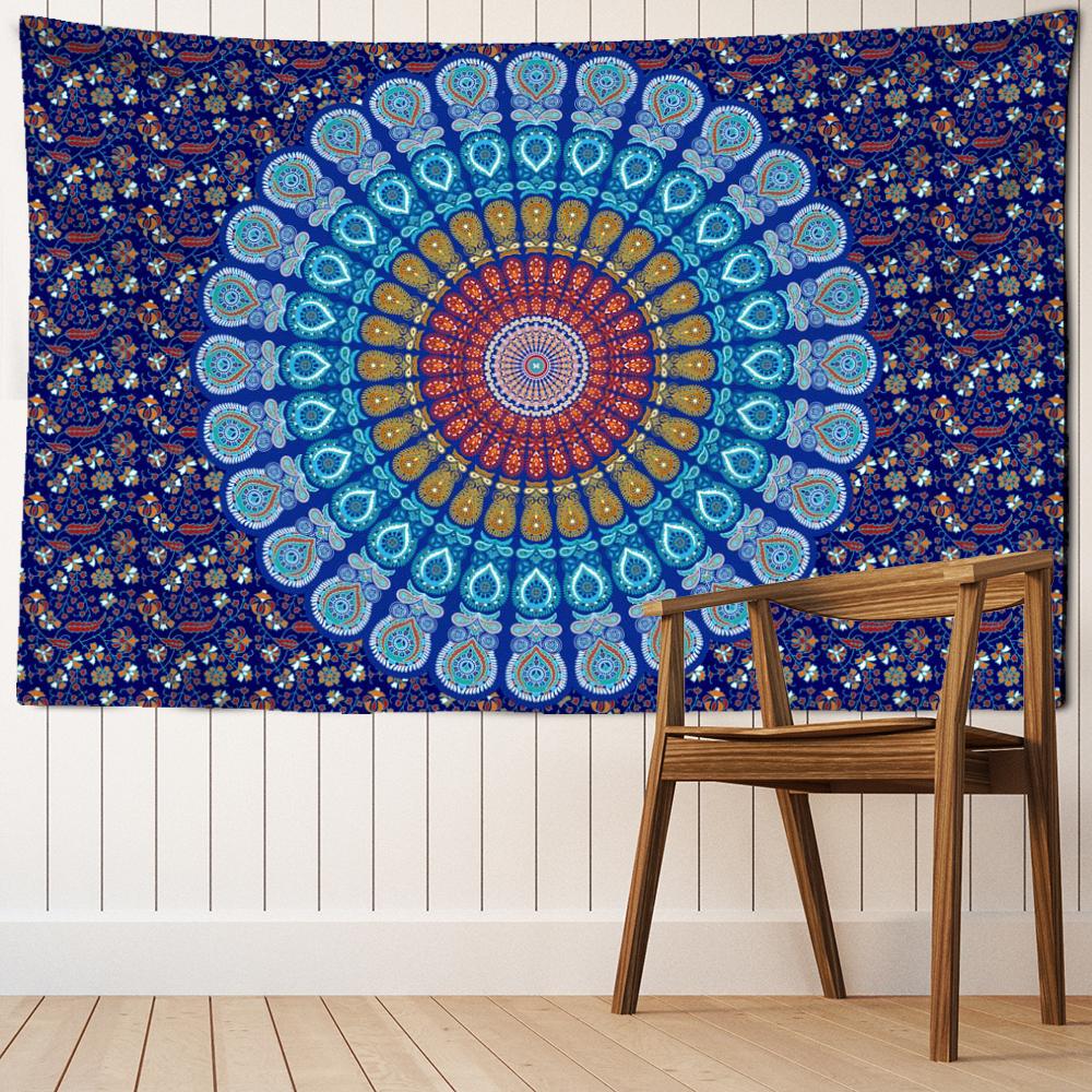 Синий и фиолетовый гобелен с мандалой, настенный художественный хиппи, тапиз, простая абстрактная эстетика, домашний декор для комнаты