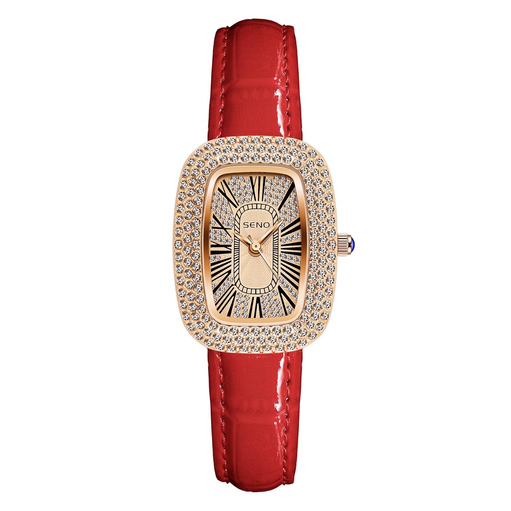 Women's Fashion Square Dial Stainless Steel Pointer Quartz Watch with Green Strap