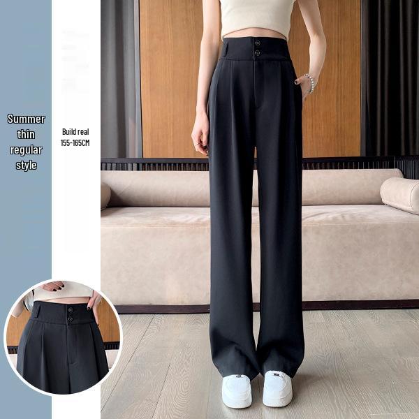 Женские черные брюки с высокой посадкой и широкими штанинами, 2025: Стройнящий, Драпированный, Повседневный, Весенне-осенний стиль