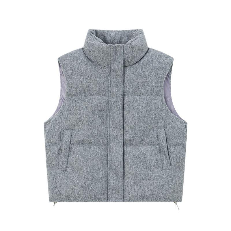 Autumn and winter new gray woolen feeling thin thickened down cotton clothes women's vest fashion outer vest