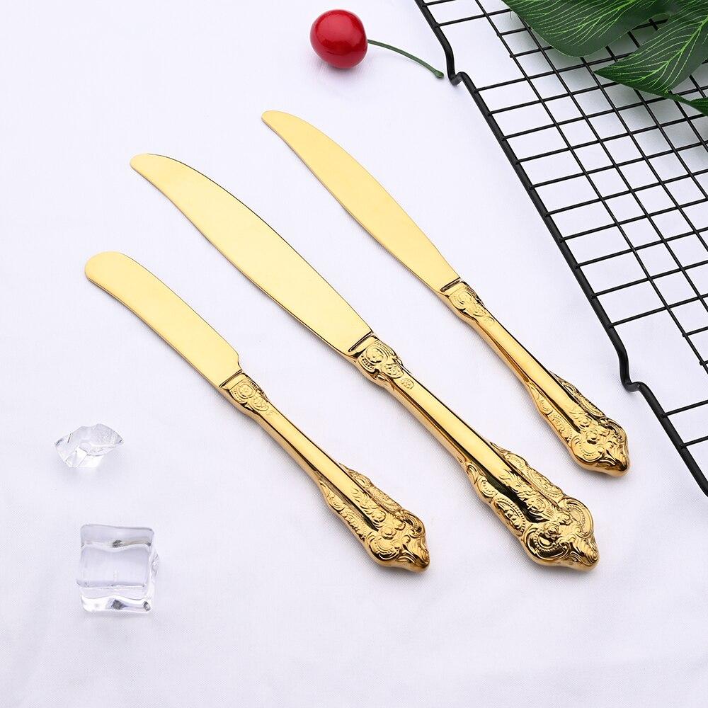 Gold Luxury Dinner Set Western Gold Plated Dinnerware Cutlery 18/10 Stainless Steel Vintage Kitchen Untensile Knife Fork Set
