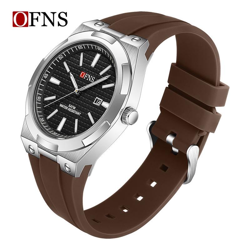 Ofns Men's Simple Quartz Watch Single Dial Single Calendar Waterproof Silicone Strap Wristwatch For Teen Boys Students School