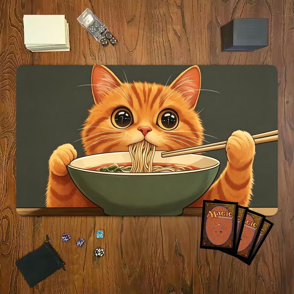 Cartoon Cute Orange Cat Eating Noodles Mouse Pad Playmat 24x14 Mtg Tcg Office Desk Mat For Work Game Pc Laptop Carpet Mousepad