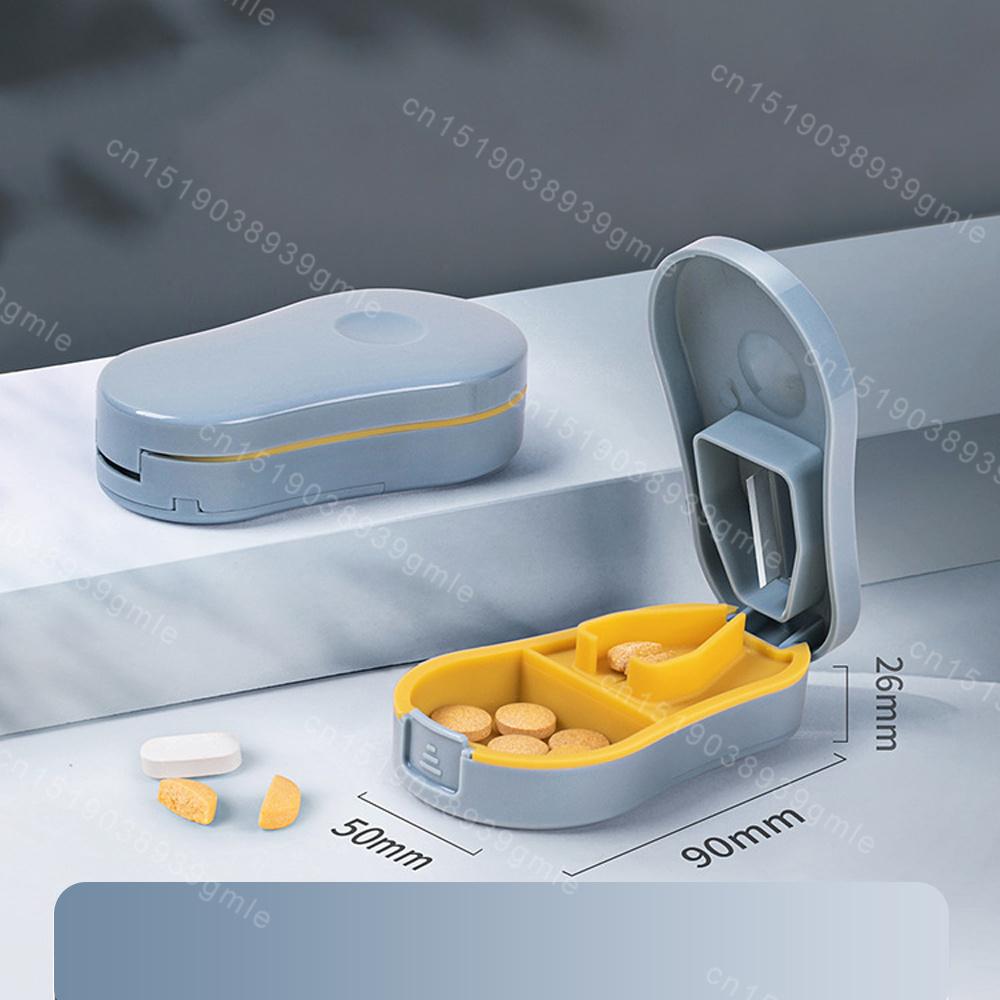 Pill Cutter With Invisible Storage Box Portable 2 In 1 Mini Drug Tablet Medicine Dustproof Divider Organizer Crusher Pill Box