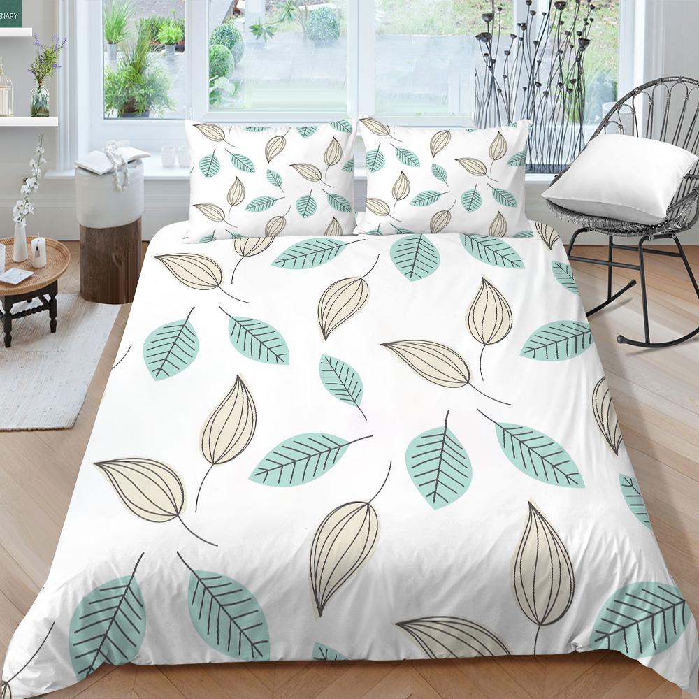 Family Bedding Single Double Bed Full Size Plant Printing Series Bedding Leaf Pattern Pillowcase and Quilt Cover Washable Home Decoration