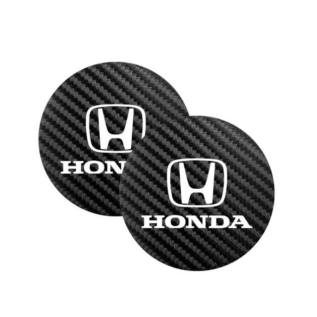 2Pcs Car Carbon Leather Water Cup Pad Anti-noise Coaster Mat For Honda Civic Fit Jazz Accord Pilot CRV Odyssey Passport City HRV aiz256