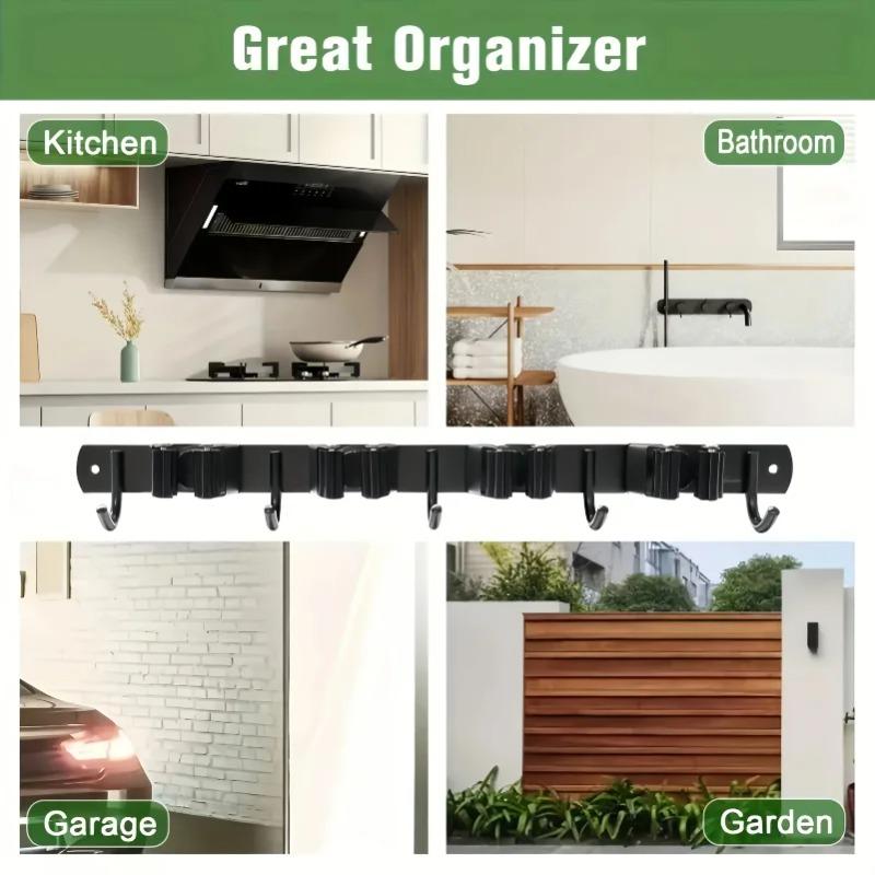 1 Heavy-Duty Metal Tool Rack with 4 Slots and 5 Hooks - Wall-Mounted Garden Tools, Broom, Mop and Garage Equipment, Tool Rack St